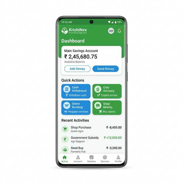 KrishiNex Mobile App Mockup